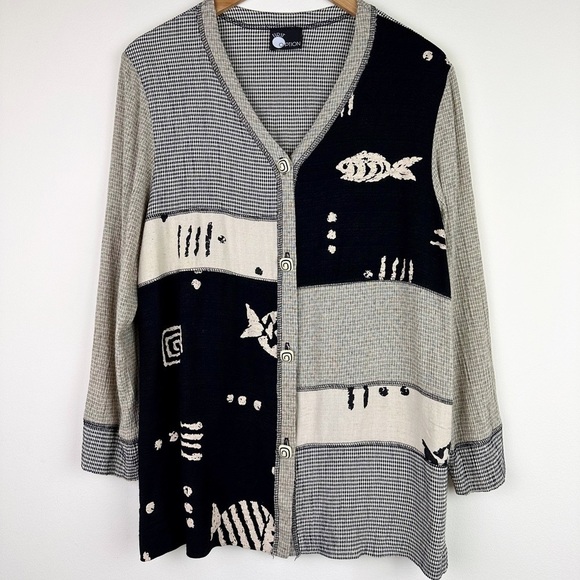 Vintage 90's Gingham Fish Print Cardigan - Picture 3 of 11